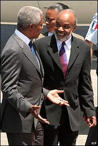 Rene Preval and UN Secretary-General Kofi Annan