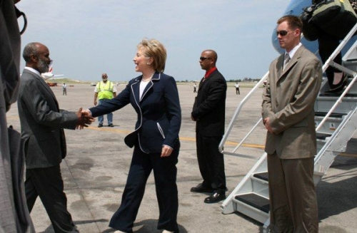 Hillary Clinton and Rene Preval in Haiti